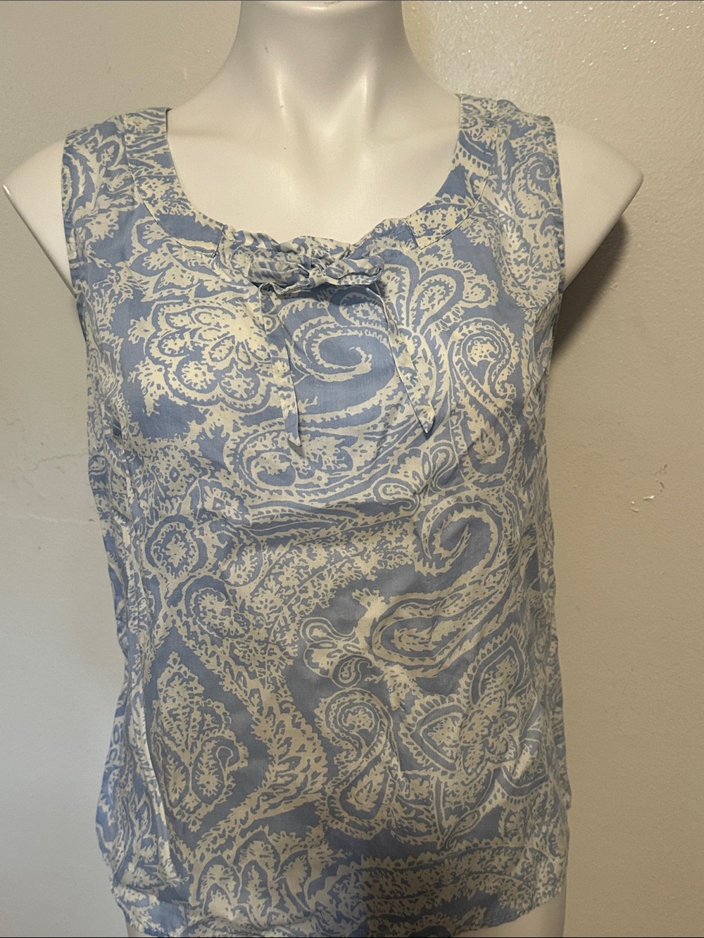Talbots Light Blue and White Paisley Tie-Neck Sleeveless Camisole